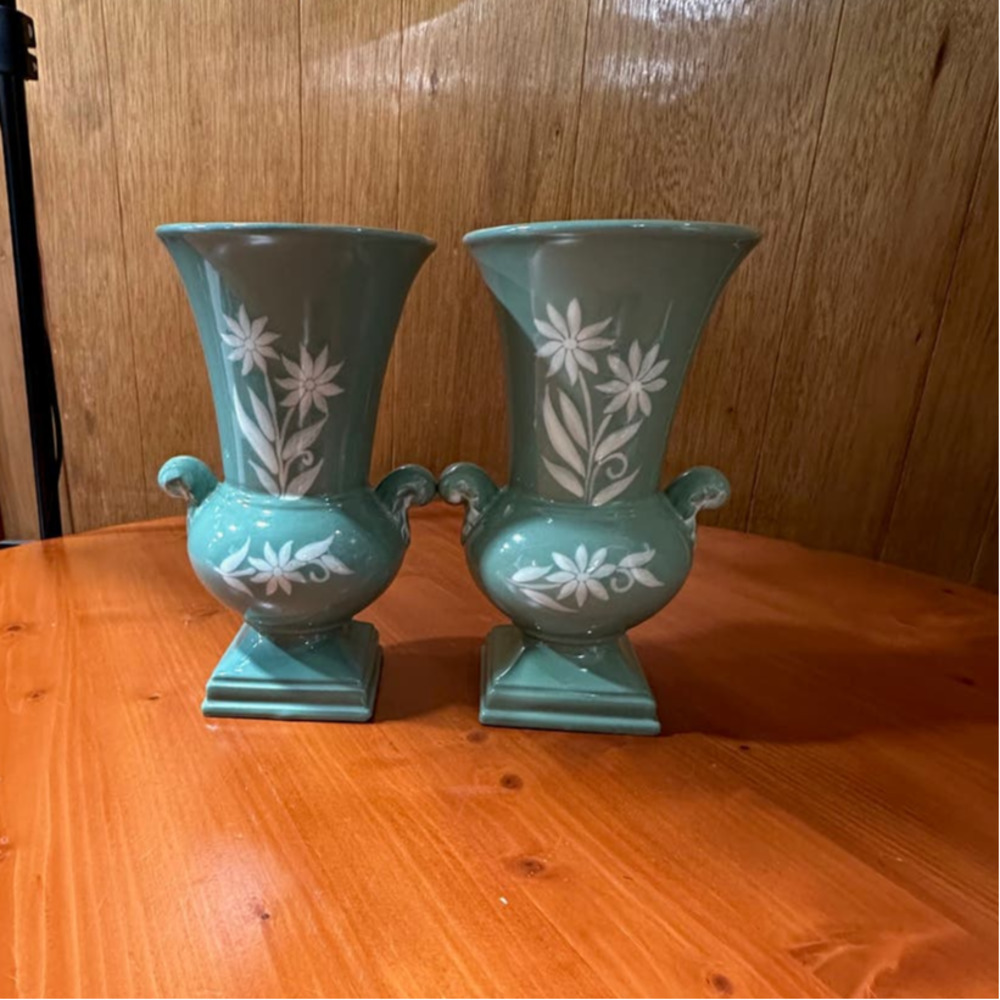 Vintage Abingdon USA Celadon Green Urn Vase - Set of Two